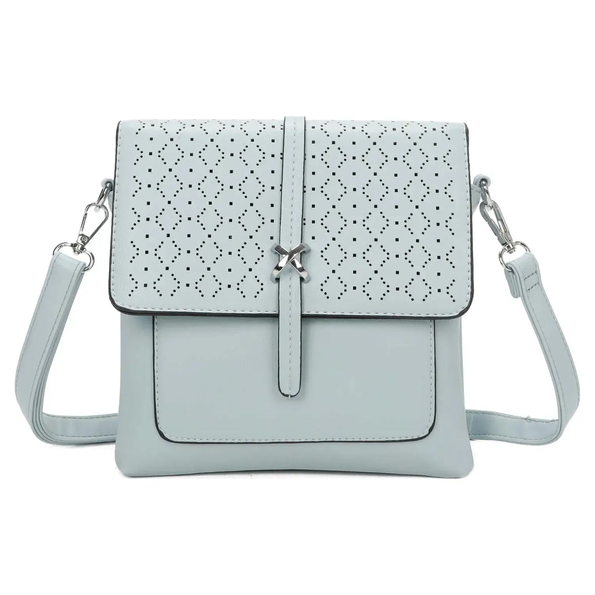 Small 3Compartment Cross Body Bag Laser Cut Shoulder Bag9126: Teal