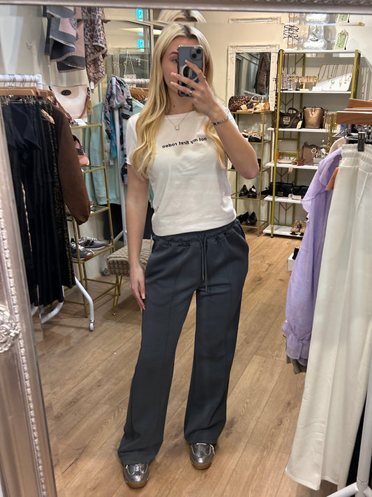 Grey Wide Leg Seem Trousers