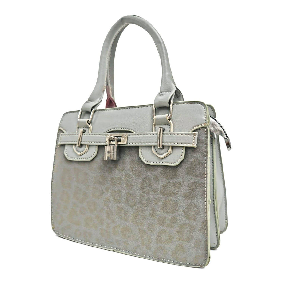 Medium Size Leopard Print Padlock Tote Bag-931-12: Mink