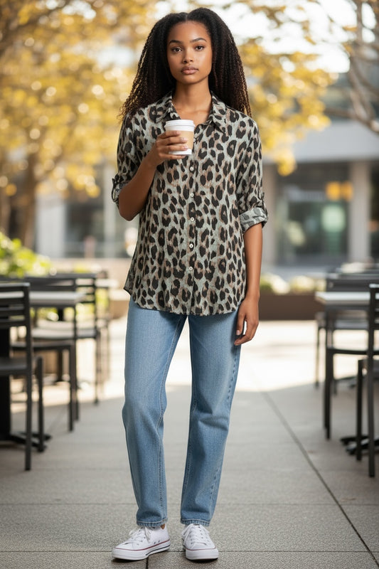 Khaki/Chocolate Leopard Print Shirt