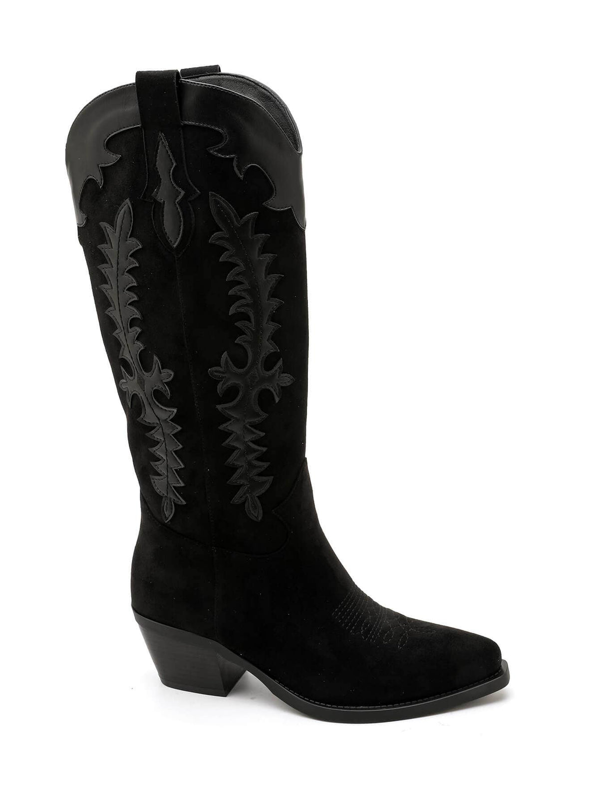 2552A Tall Two‑Material Cowboy Boots with Western Embroideries: KHAKI