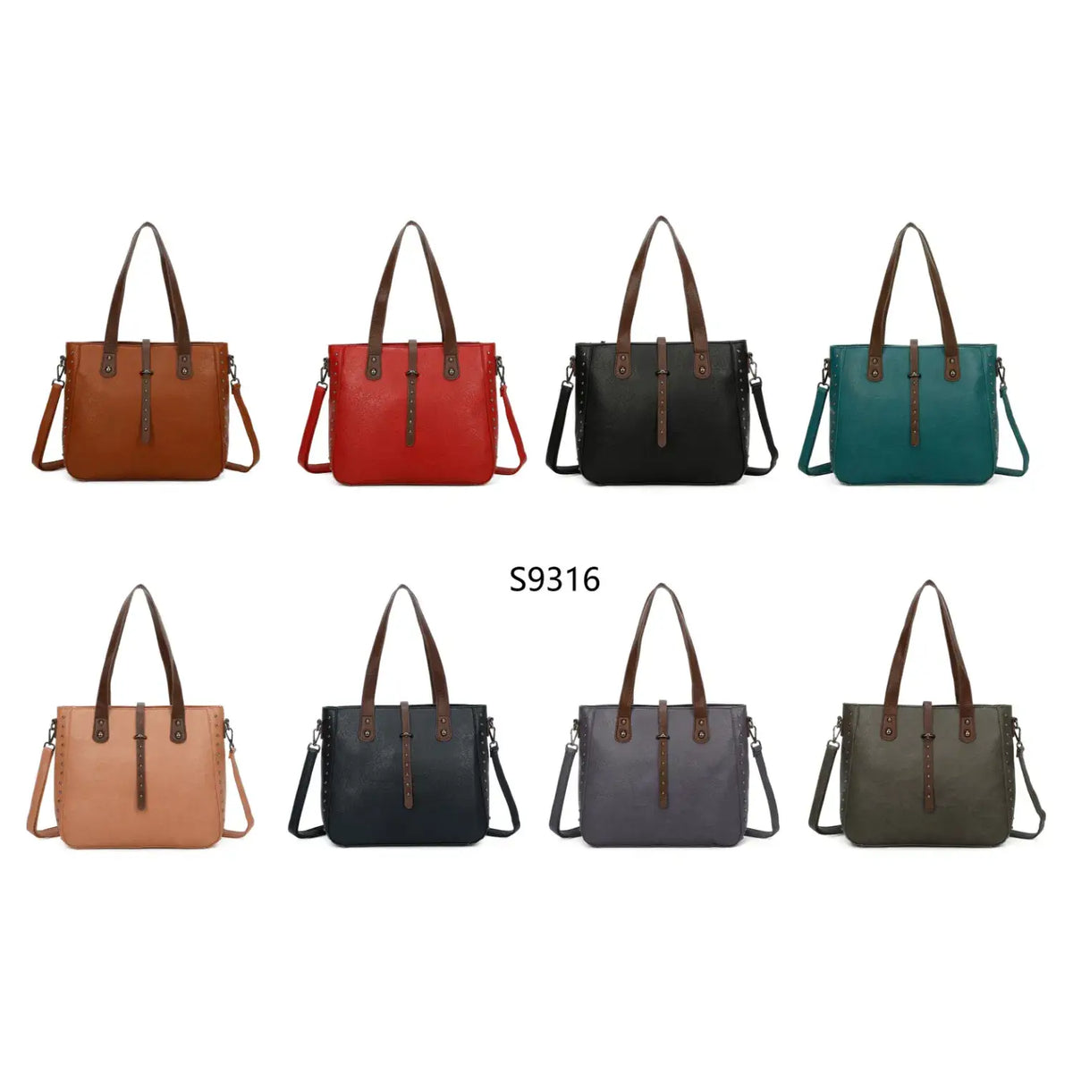 Superbia Medium Size Two-Toned Studs Details Tote Bag-9316: Teal