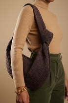 CHOCOLATE WOVEN KNOT DETAIL SHOULDER BAG
