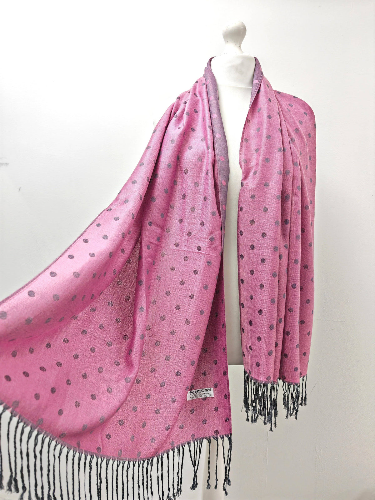 Super Soft Reversible Pashmina scarf /Shawl - C48-1 Dots: L.pink