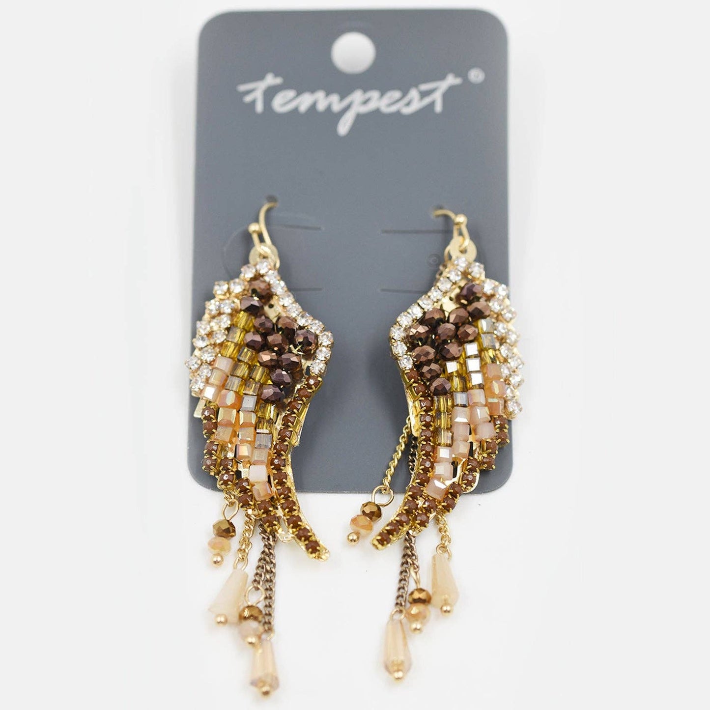 Elegant drop earrings with crystal detail and chain drops