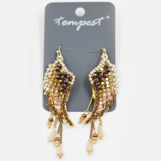 Elegant drop earrings with crystal detail and chain drops