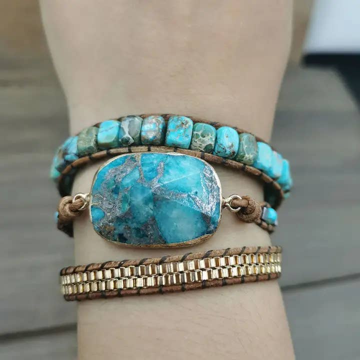 Gold Thread Pine Edge Handmade Bracelet