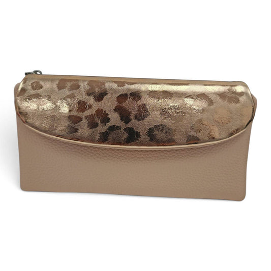 Soft Pu Metallic Leopard Print Long Purse Clutch + Gift Box: Apricot