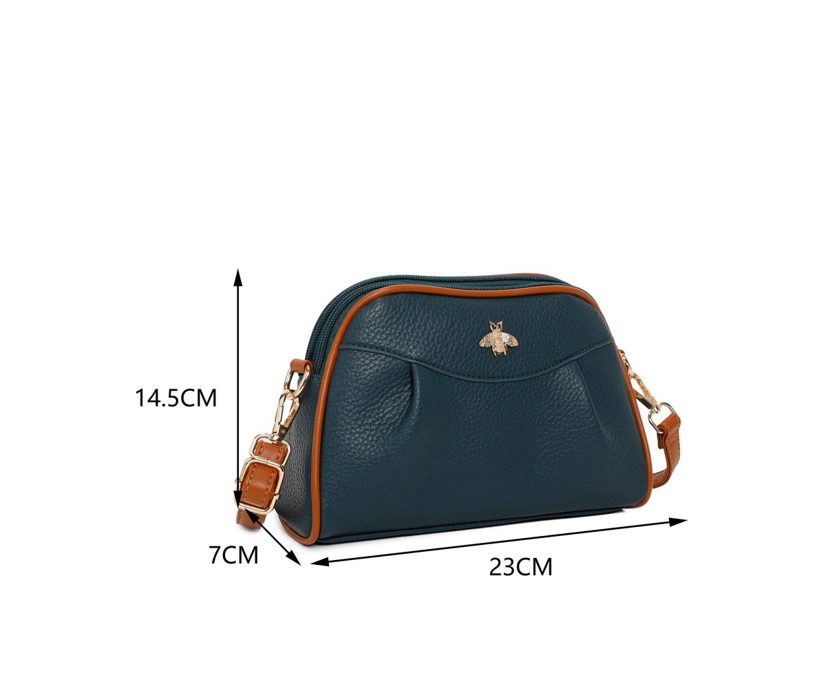 Double Zipper Bee Shoulder Bag Cross Body Bag - 9325: Teal