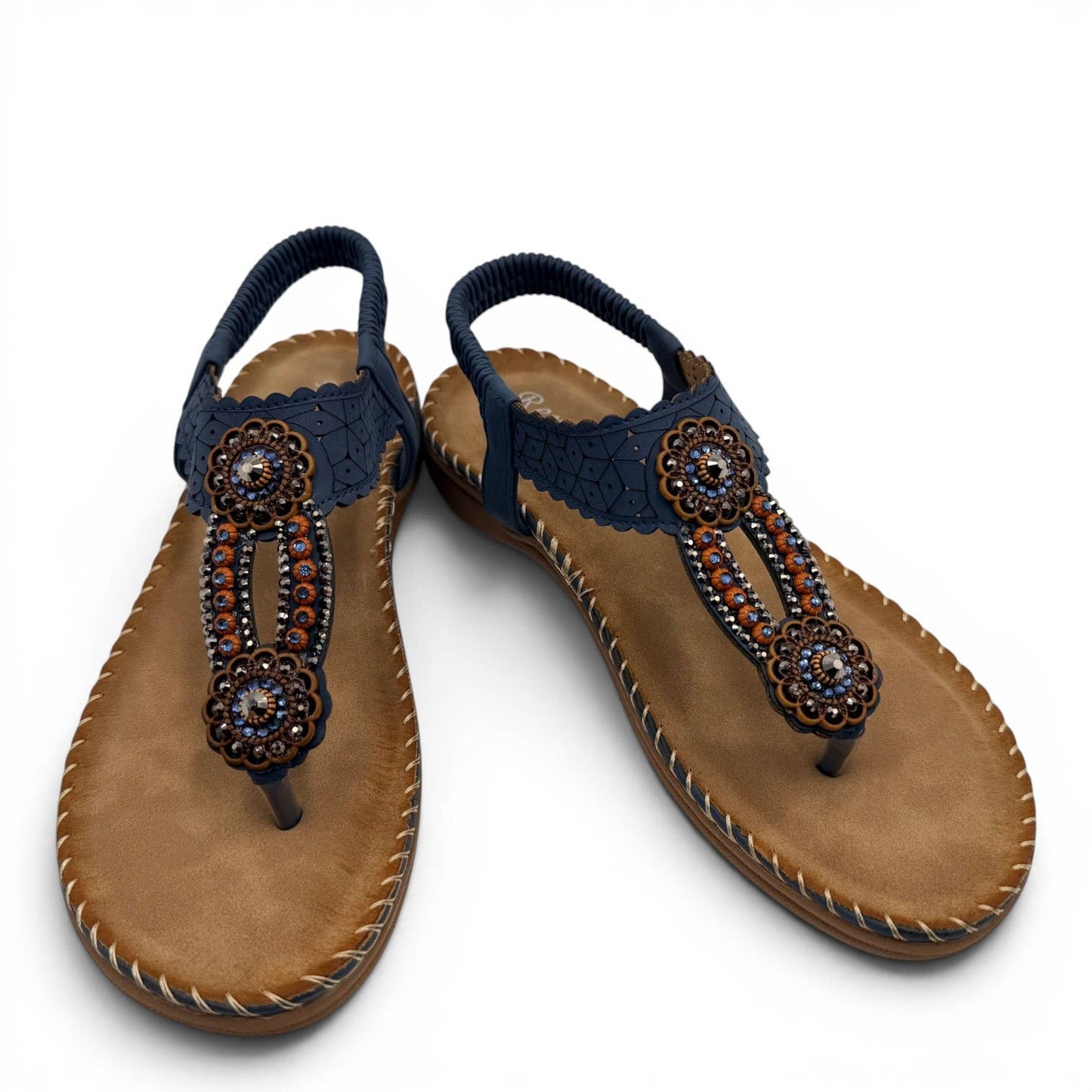 Women's Beaded Bohemian Flip Flop Sandals RT268-6: Beige