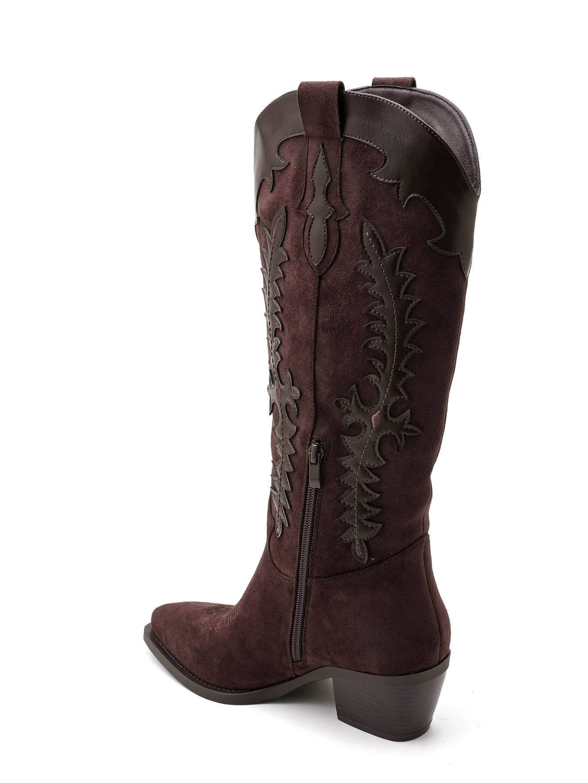 2552A Tall Two‑Material Cowboy Boots with Western Embroideries: KHAKI