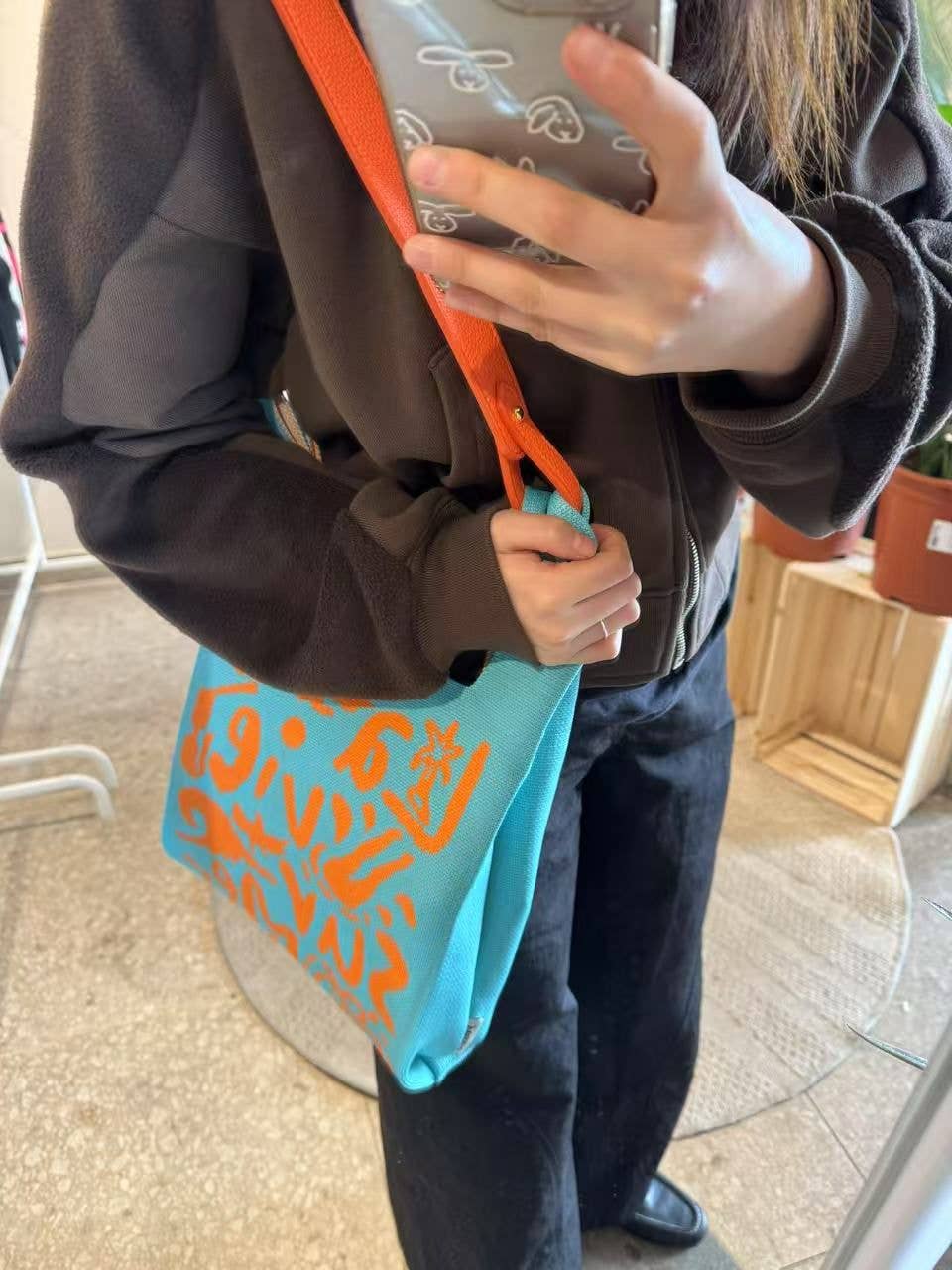 LA VIE TOTE BAG SKY BLUE/ORANGE
