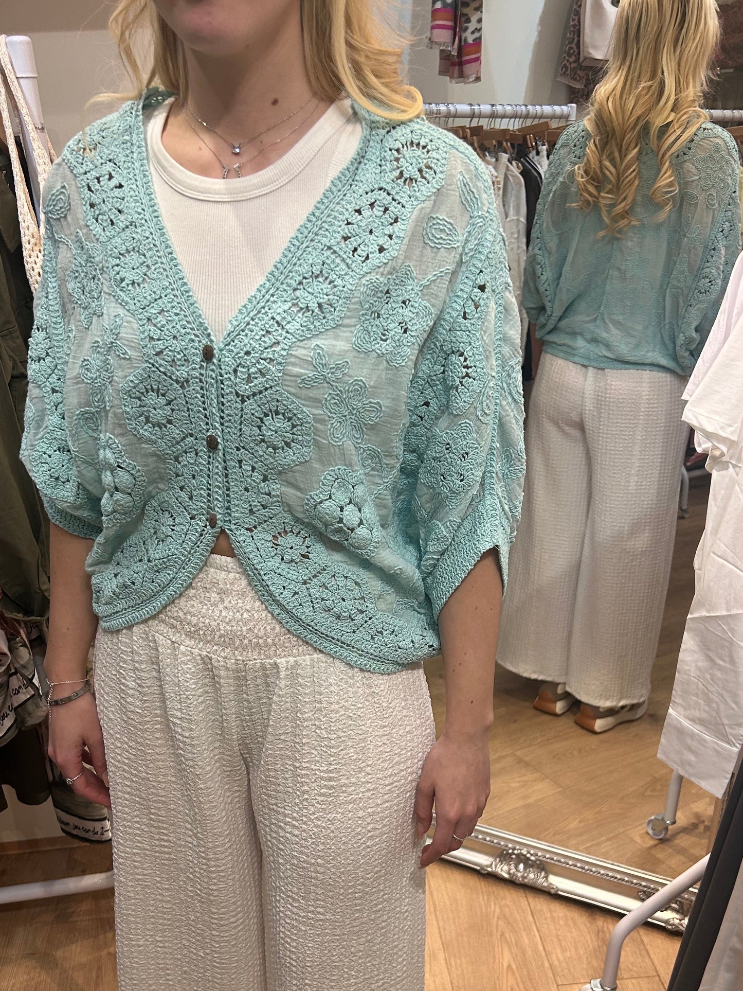 MINT BUTTON UP CROCHET