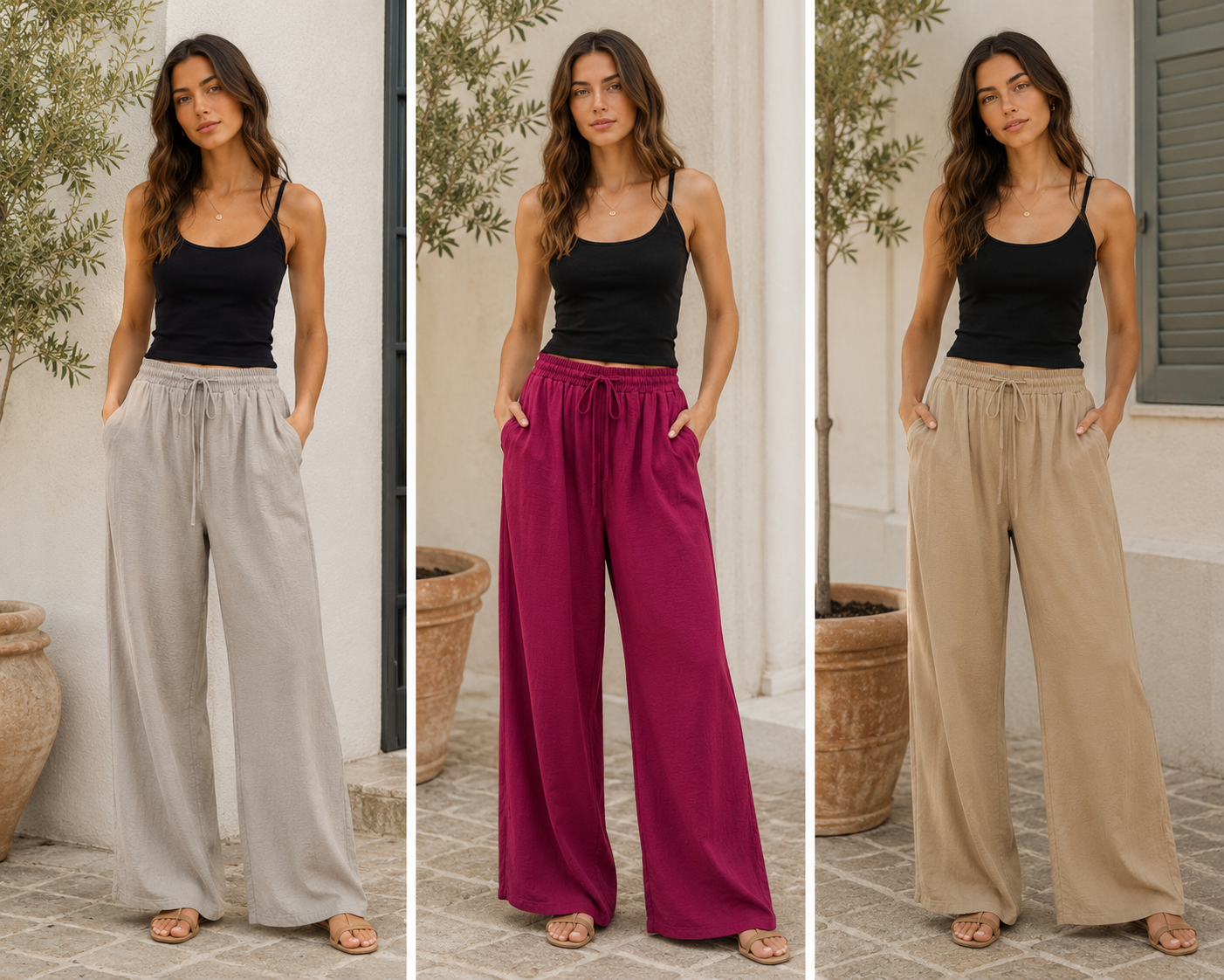 Wide Leg Elasticated Stretch Trousers: White