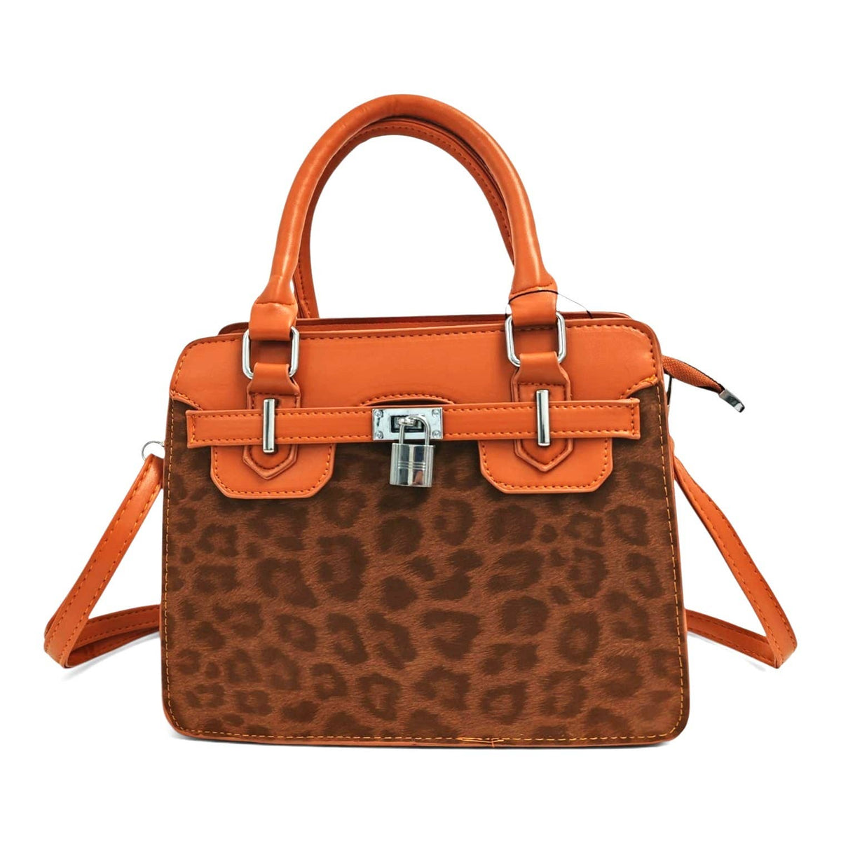 Medium Size Leopard Print Padlock Tote Bag-931-12: Mink
