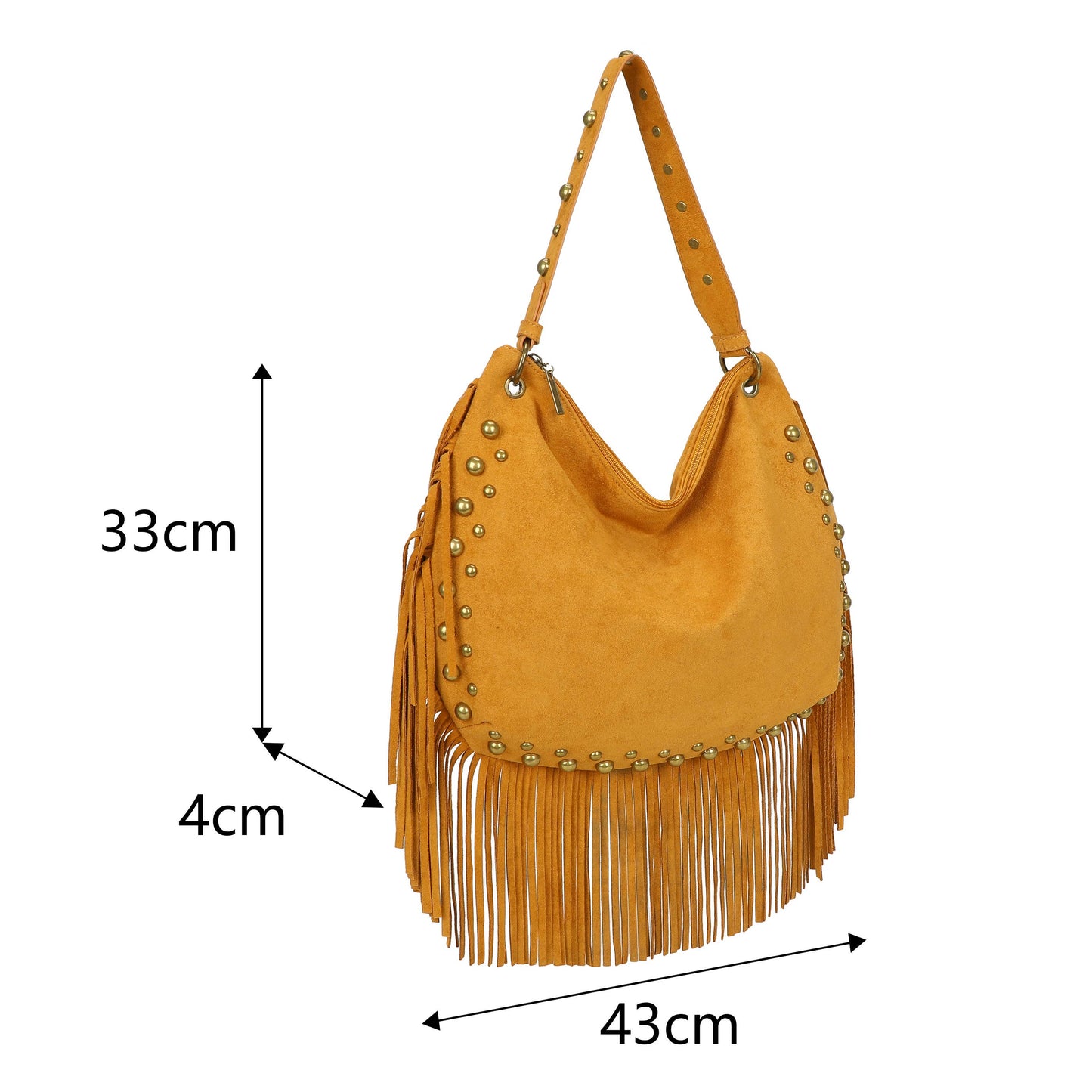 H701 Fringe Hobo Bag with Stud Detail: Beige