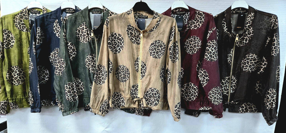 Leopard Disc Zip Tencel Zip Bomber Jacket: Khaki green