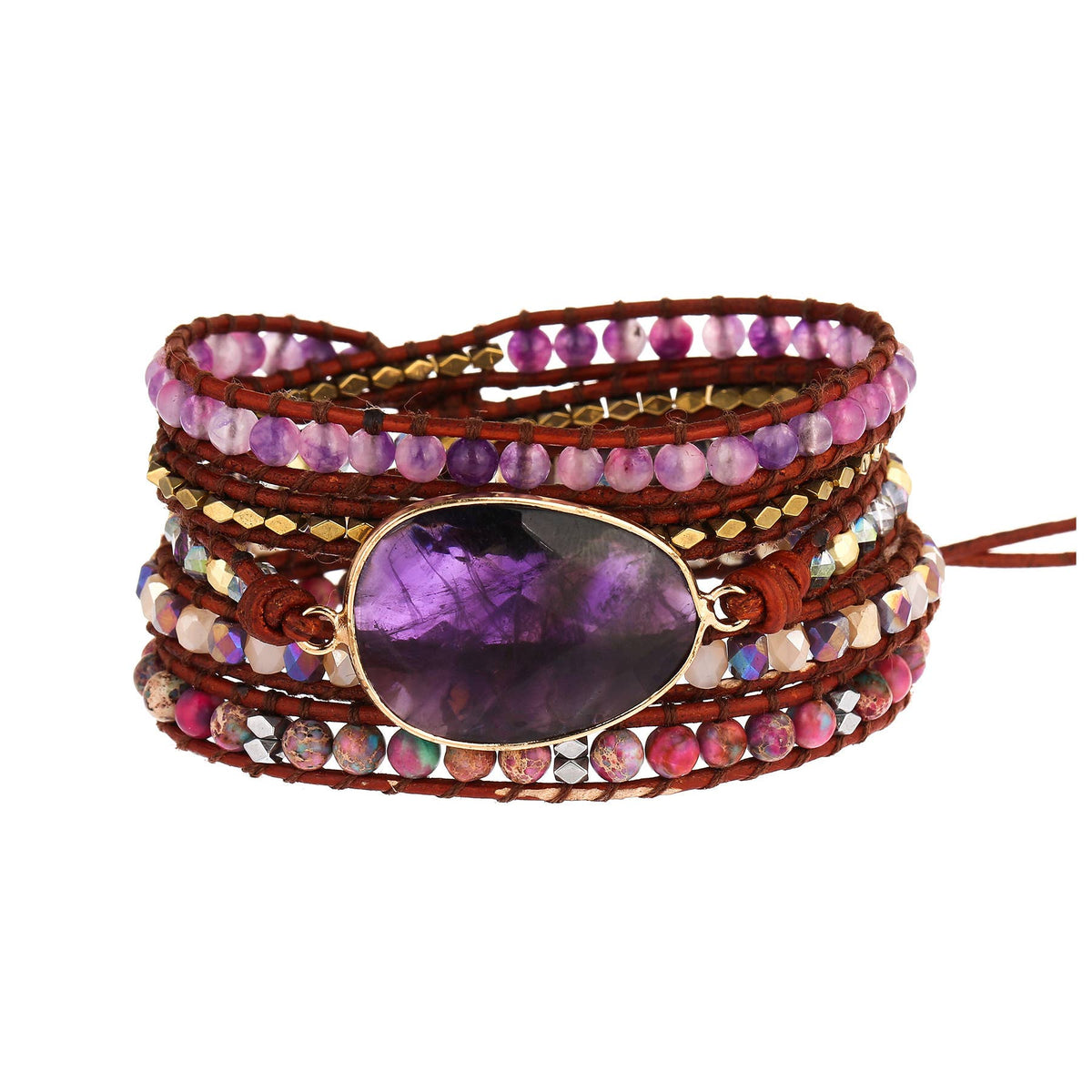 Amethyst Hand-Woven Leather Bracelet: B