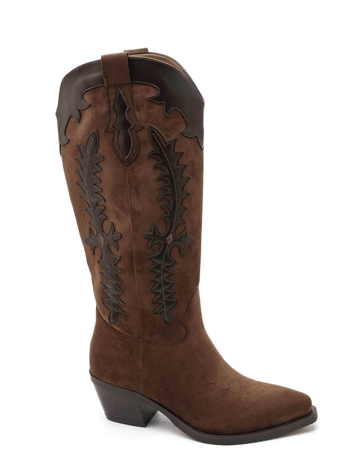 2552A Tall Two‑Material Cowboy Boots with Western Embroideries: KHAKI