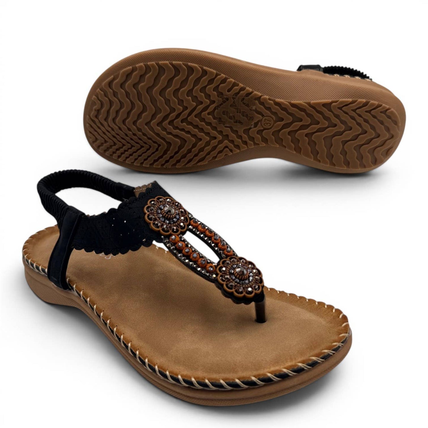 Women's Beaded Bohemian Flip Flop Sandals RT268-6: Beige