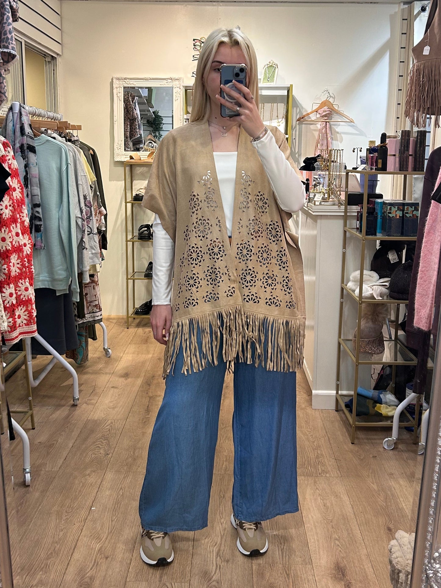 FAUX SUADE TASSLE CAPE