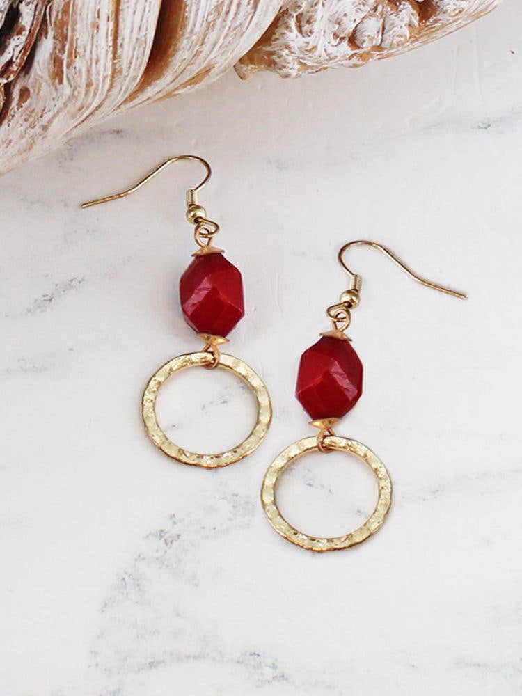 AY6603RD BEATEN RING DROP EARRINGS