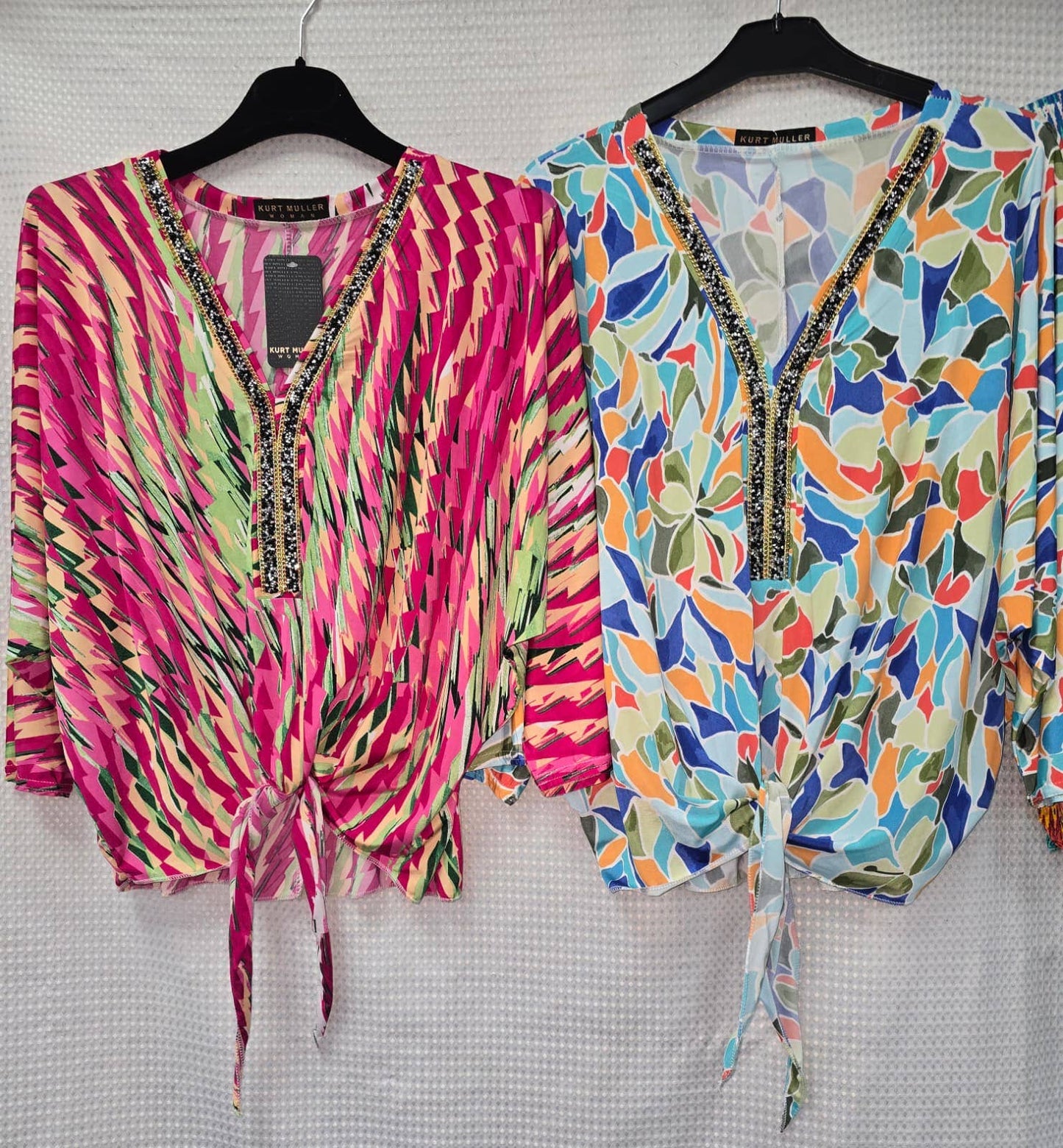 Printed V Diamante Slinky Tops: ZigZag