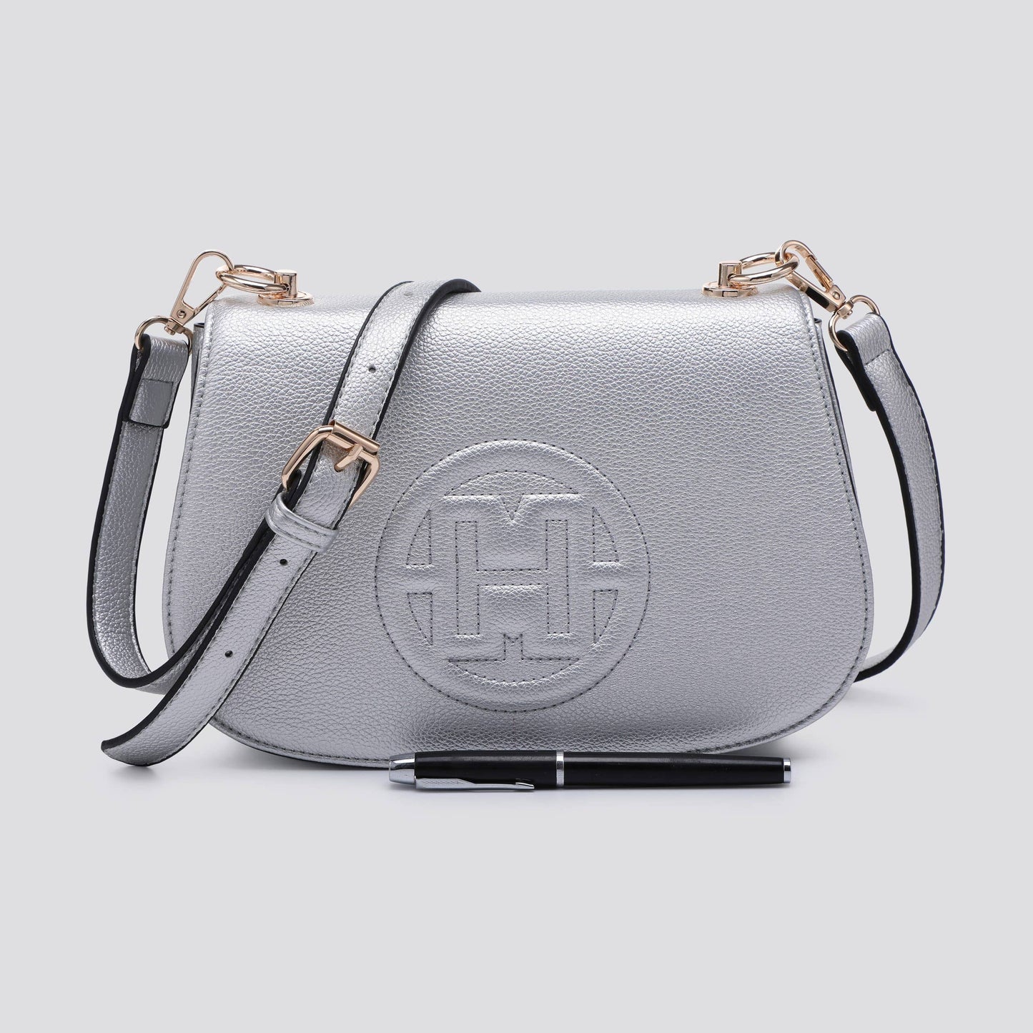Silver faux Leather Cross body Bag