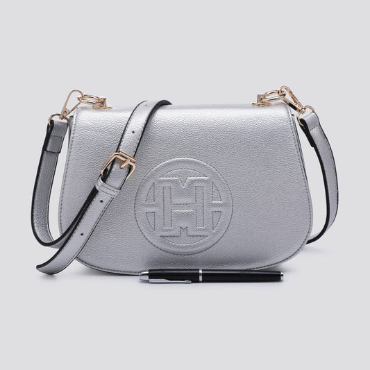 Silver faux Leather Cross body Bag