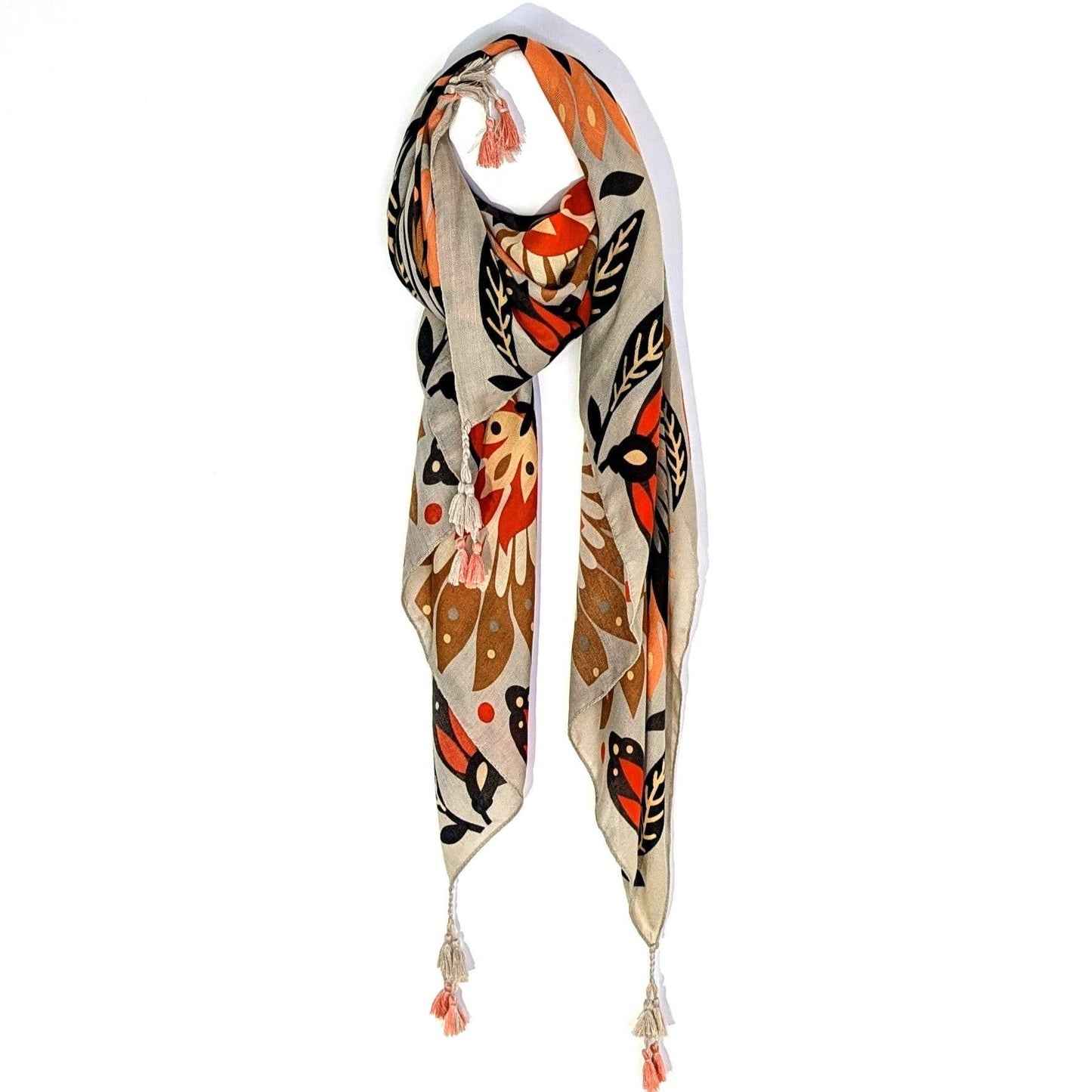 Vibrant flower print scarf with corner tassels: BLU-FUSH