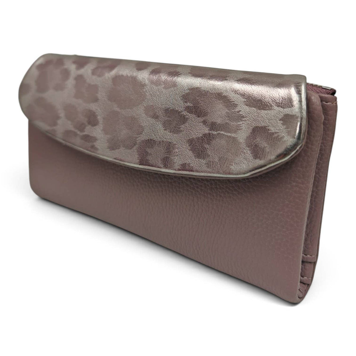 Soft Pu Metallic Leopard Print Long Purse Clutch + Gift Box: Apricot