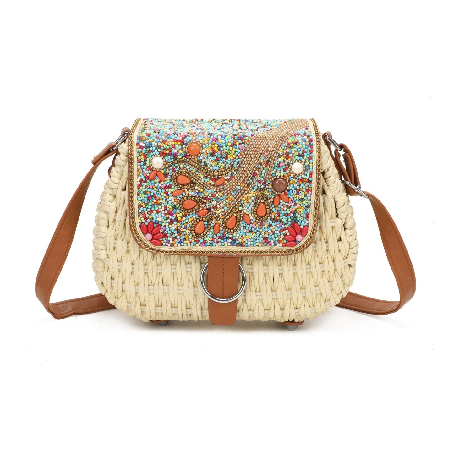 J6520 Straw Crossbody Bag: Beige