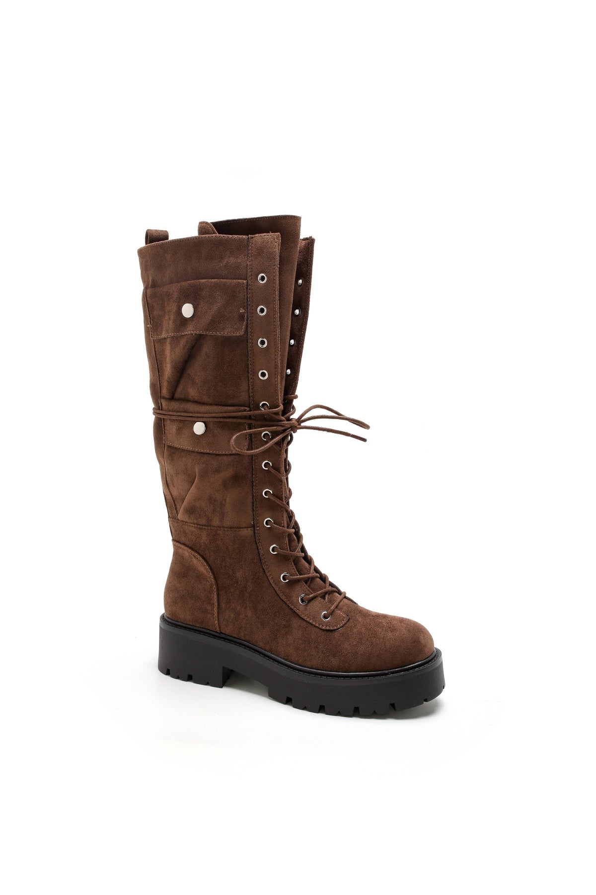 LQ-180 Lace-up suede-look biker boots: Brun