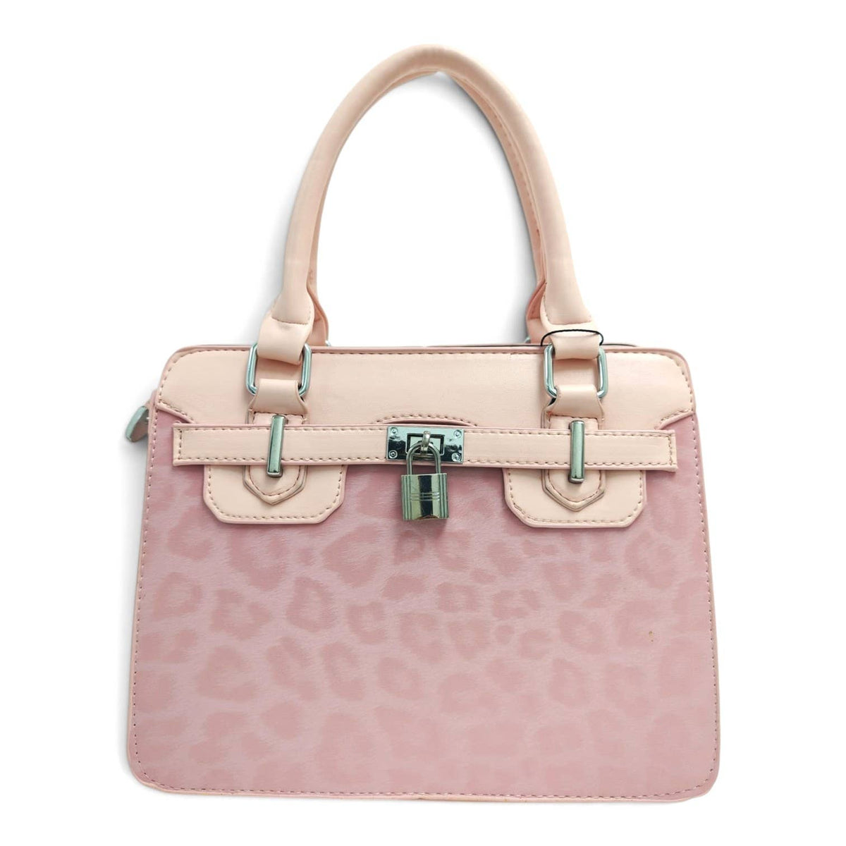 Medium Size Leopard Print Padlock Tote Bag-931-12: Mink