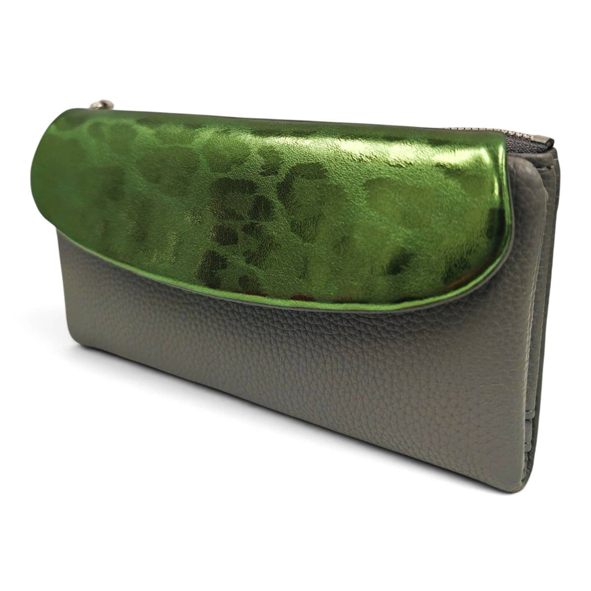 Soft Pu Metallic Leopard Print Long Purse Clutch + Gift Box: Apricot
