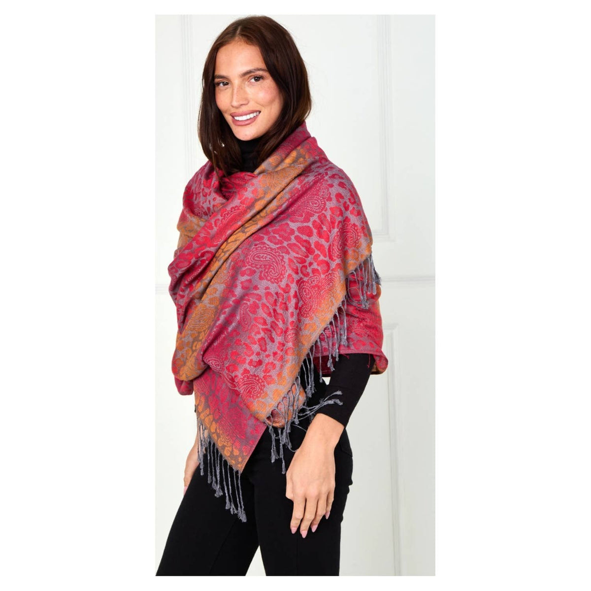 Super Soft Reversible Pashmina C48-2 Leopard: Orange-taupe