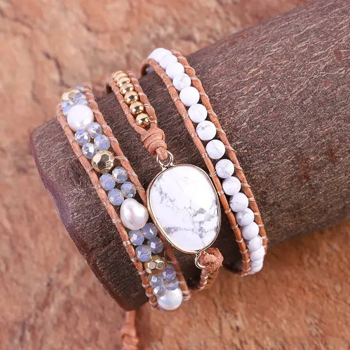 White Turquoise Crystal Beaded Bracelet