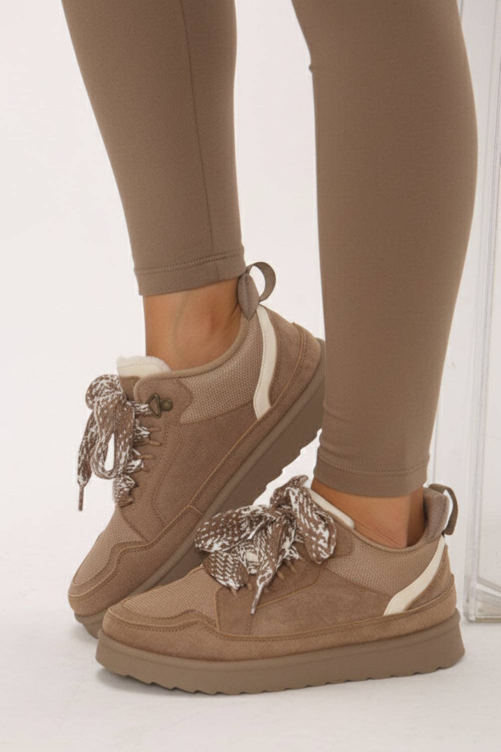 Camel Designer Fur Lined Lace-Up Trainers: CAMEL SUEDE / STANDARD / UK4/US6