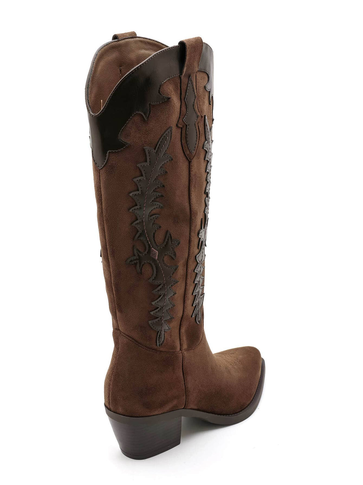 2552A Tall Two‑Material Cowboy Boots with Western Embroideries: KHAKI