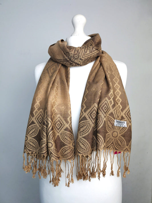 Super Soft Reversible Pashmina scarf /Shawl-Azec 6364: Taupe