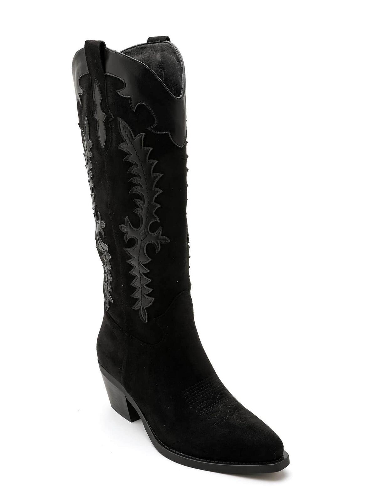 2552A Tall Two‑Material Cowboy Boots with Western Embroideries: KHAKI