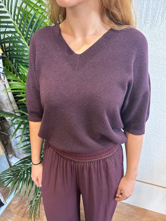 V Neck Wine Jumper