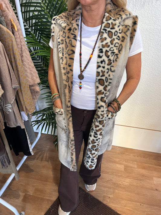 Faux Leopard Fur Long Gilet