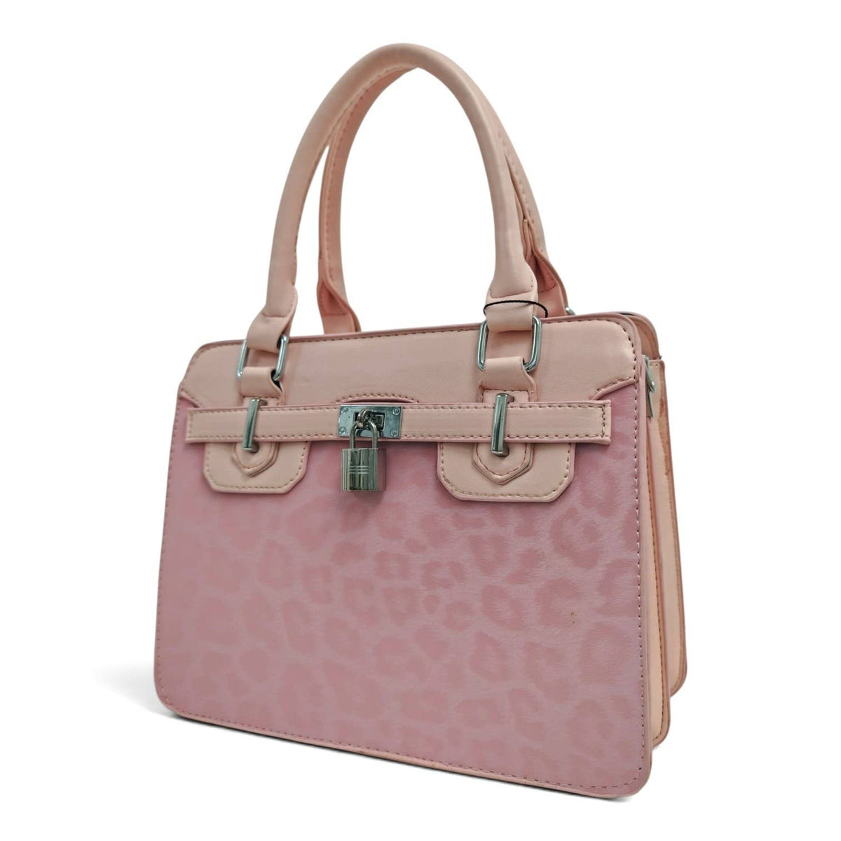Medium Size Leopard Print Padlock Tote Bag-931-12: Mink