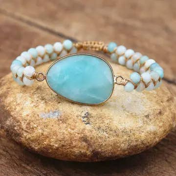Boho Ethnic Rhodochrosite Hand-woven Bracelet: Rhodochrosite