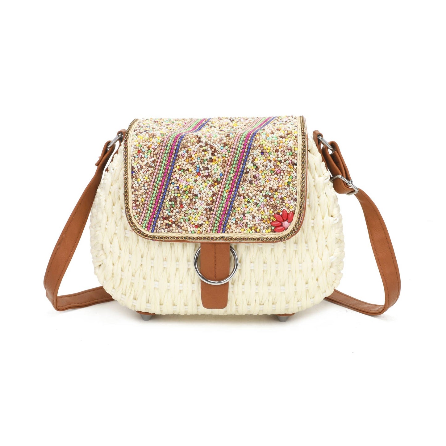 J6520 Straw Crossbody Bag: Beige