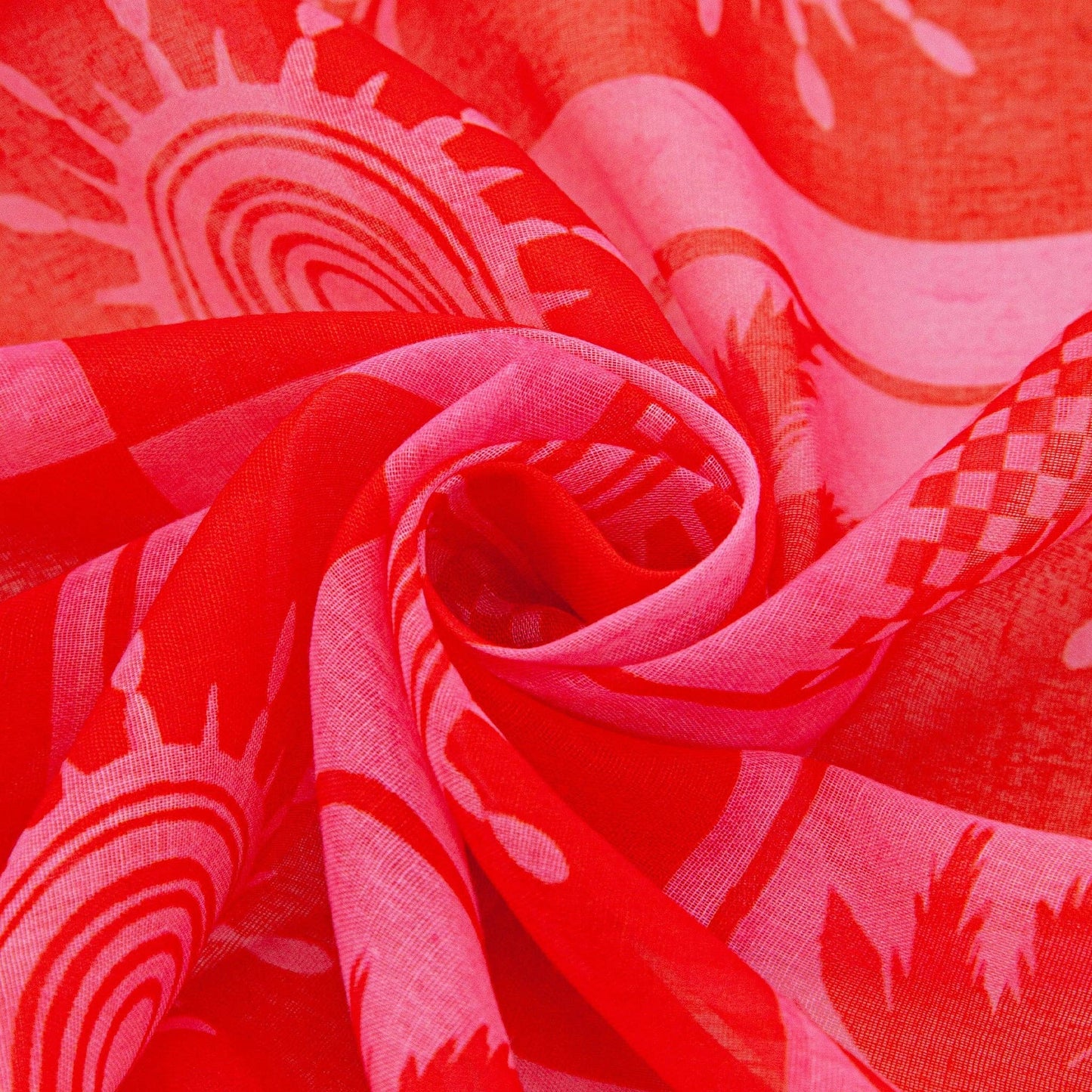 Palm Tree & Suns Lightweight Scarf in Hot Pink/Red: One-size