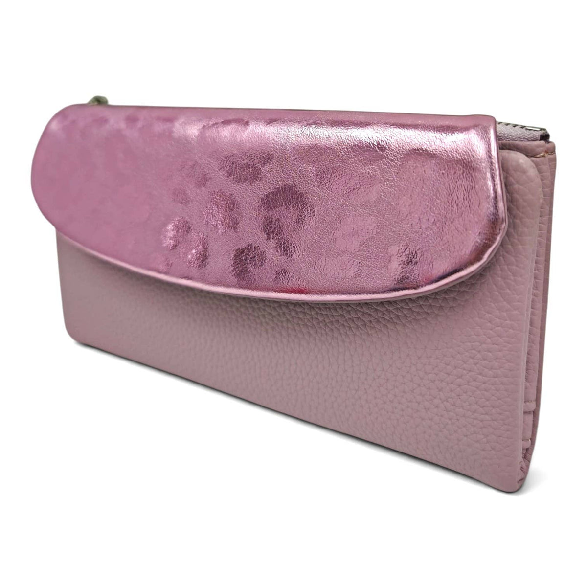 Soft Pu Metallic Leopard Print Long Purse Clutch + Gift Box: Apricot