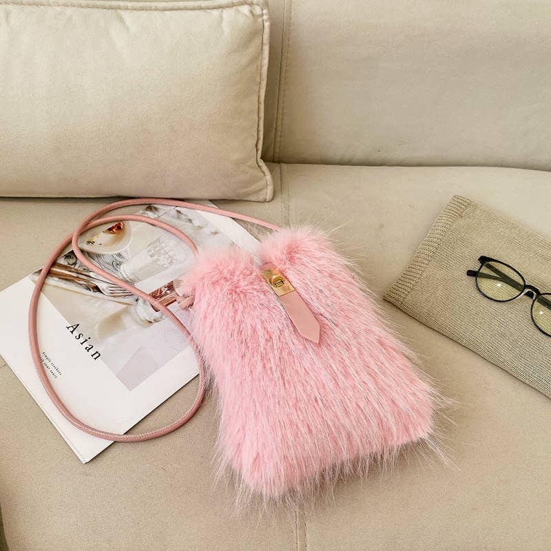 Soft Faux Fur Mobile Bag Essential Bag: Black