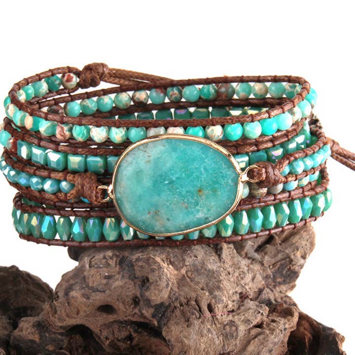 Natural Stone Drop-shaped Multi-layer Wrap Bracelet: Rose Quartz